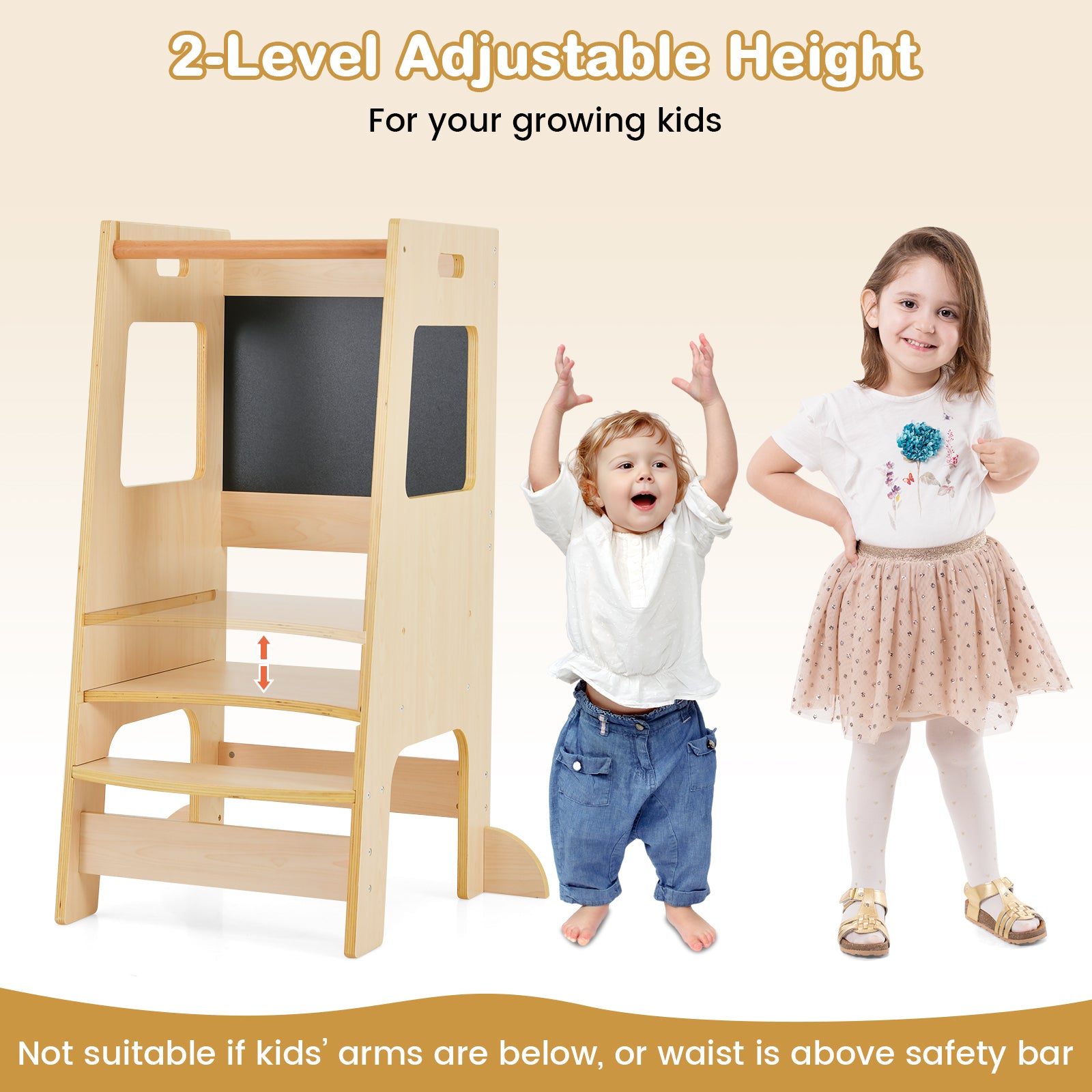 Toddler Kitchen Step Stool with Activity Chalkboard