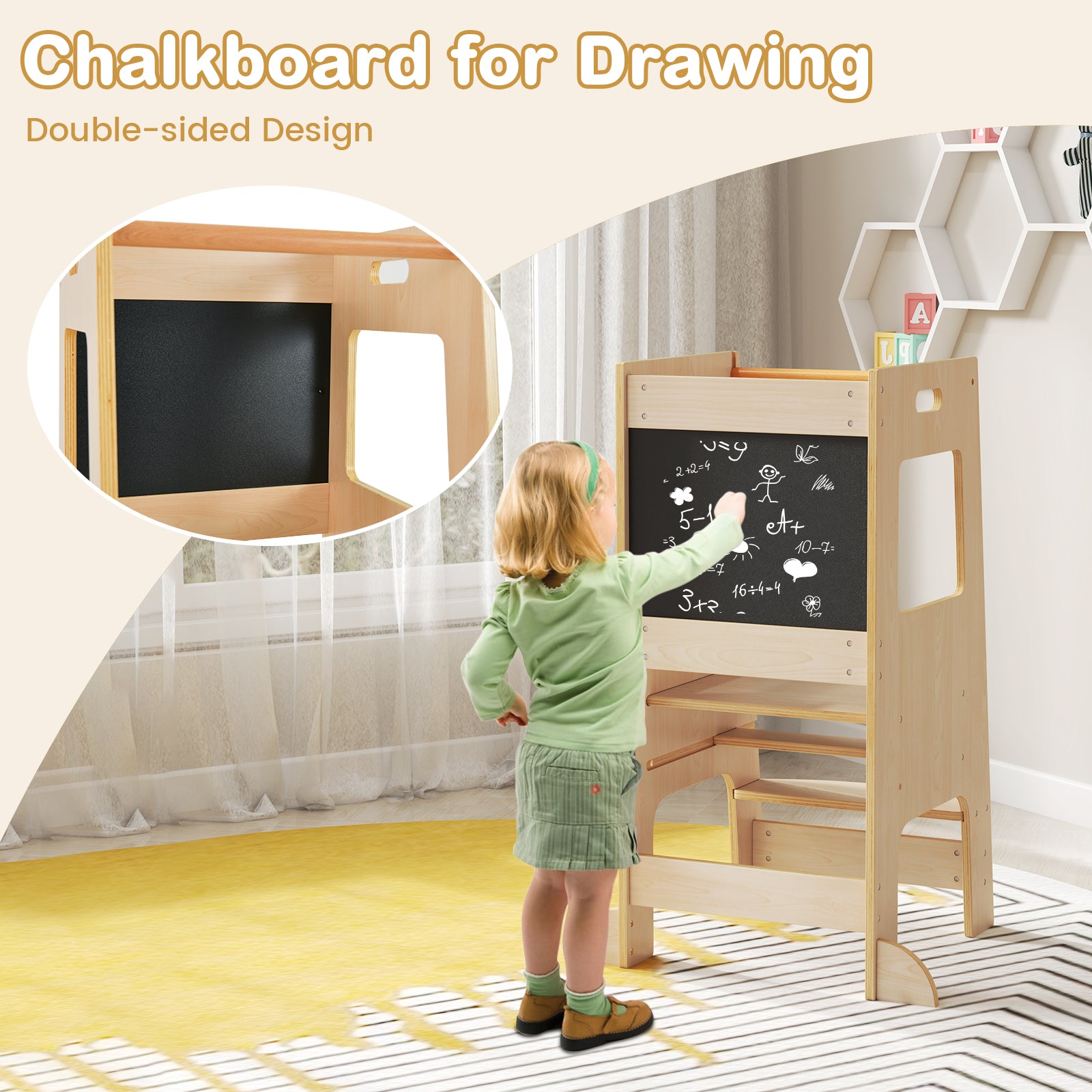 Toddler Kitchen Step Stool with Activity Chalkboard