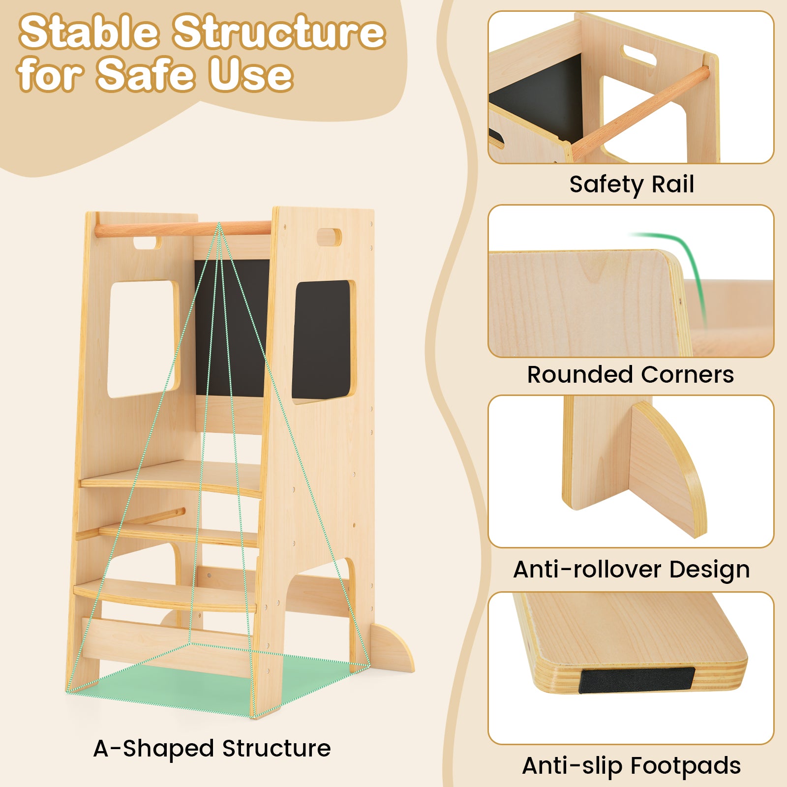 Toddler Kitchen Step Stool with Activity Chalkboard