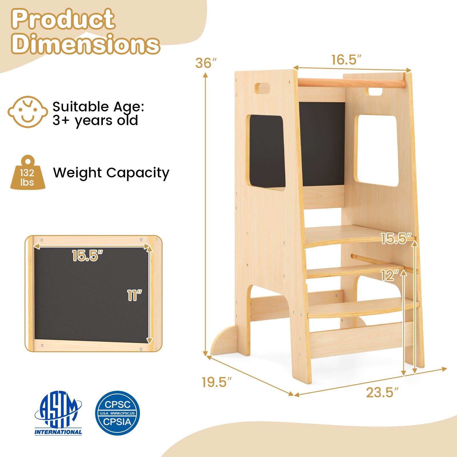 Toddler Kitchen Step Stool with Activity Chalkboard