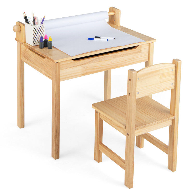 Wooden Kids Play Table with Paper Roll Holder