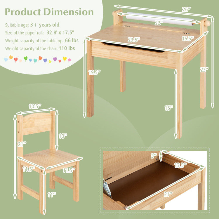Wooden Kids Play Table with Paper Roll Holder