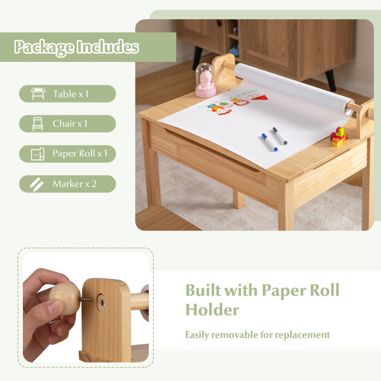 Wooden Kids Play Table with Paper Roll Holder