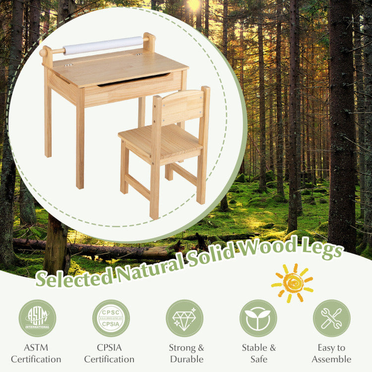 Wooden Kids Play Table with Paper Roll Holder