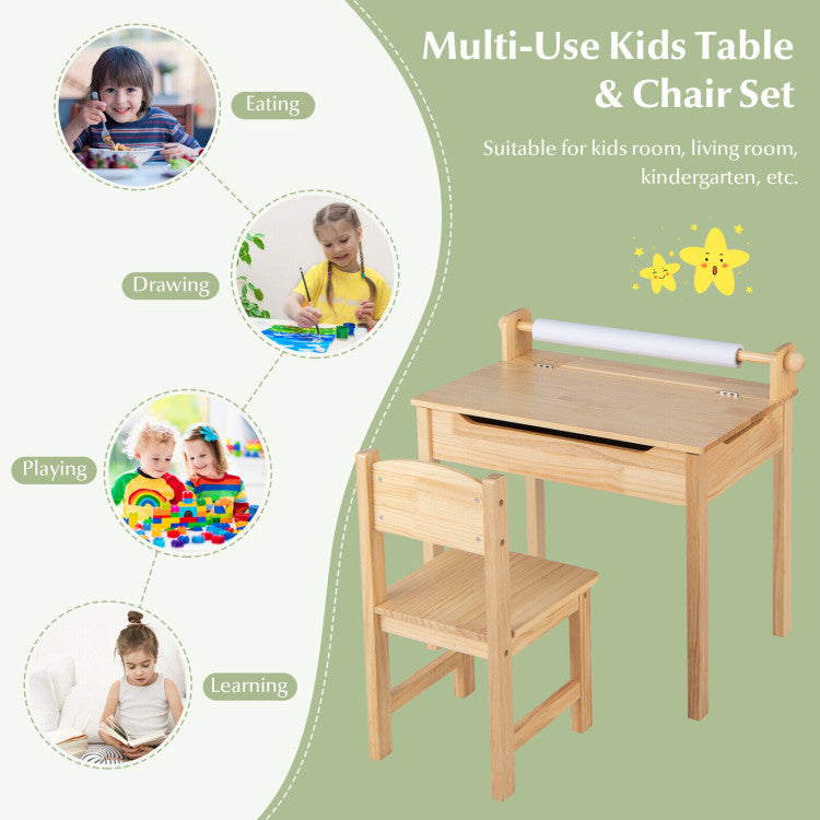 Wooden Kids Play Table with Paper Roll Holder