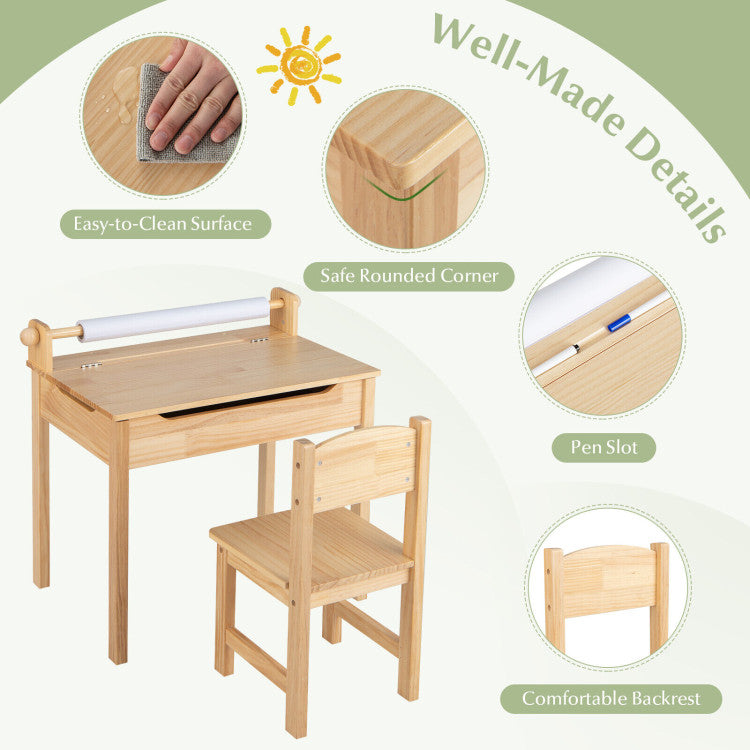 Wooden Kids Play Table with Paper Roll Holder