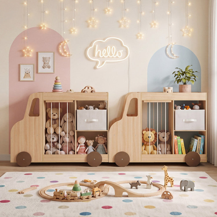 Kids Car Shaped Toy Storage Organizer with Stuffed Animal Zoo