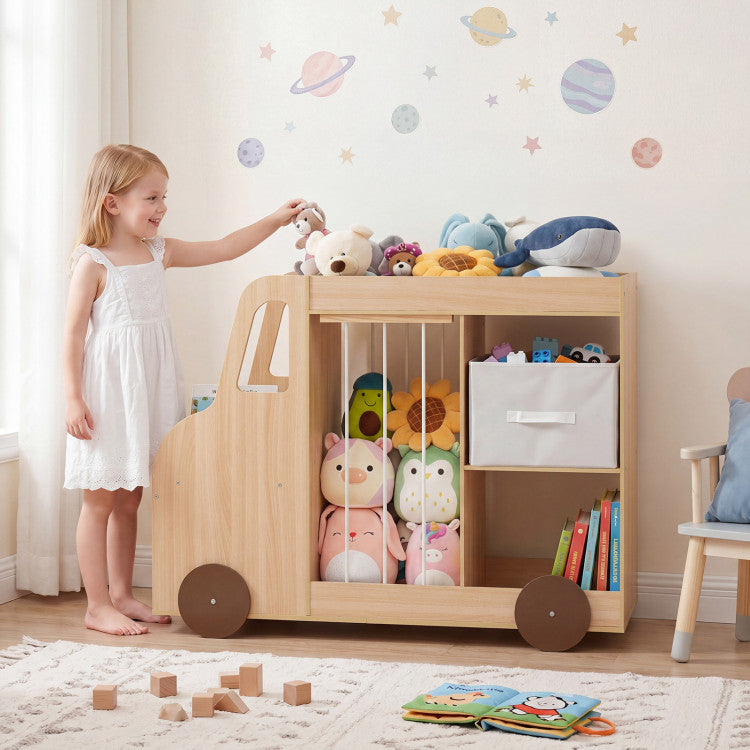 Kids Car Shaped Toy Storage Organizer with Stuffed Animal Zoo