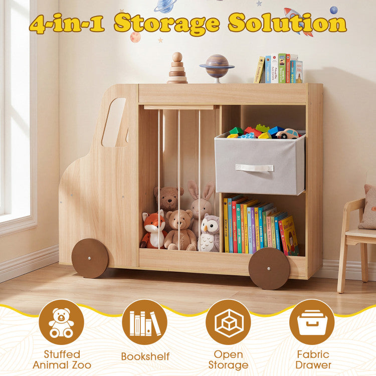 Kids Car Shaped Toy Storage Organizer with Stuffed Animal Zoo