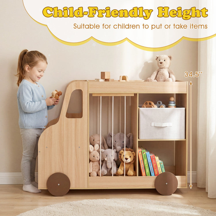 Kids Car Shaped Toy Storage Organizer with Stuffed Animal Zoo