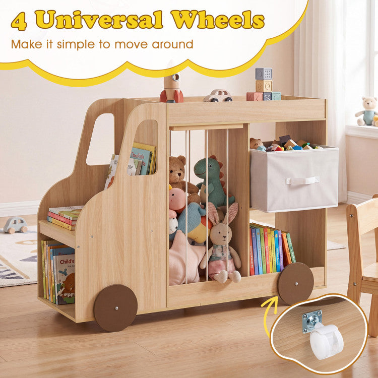 Kids Car Shaped Toy Storage Organizer with Stuffed Animal Zoo