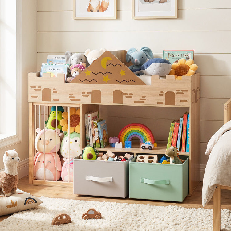 Natural Wood Toy Storage Organizer with Open Shelves