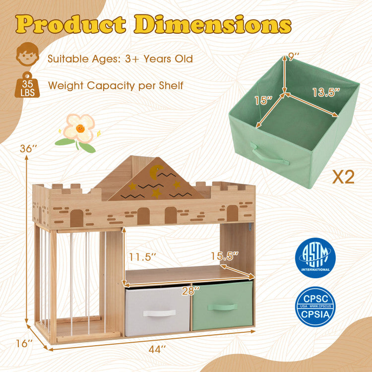 Natural Wood Toy Storage Organizer with Open Shelves