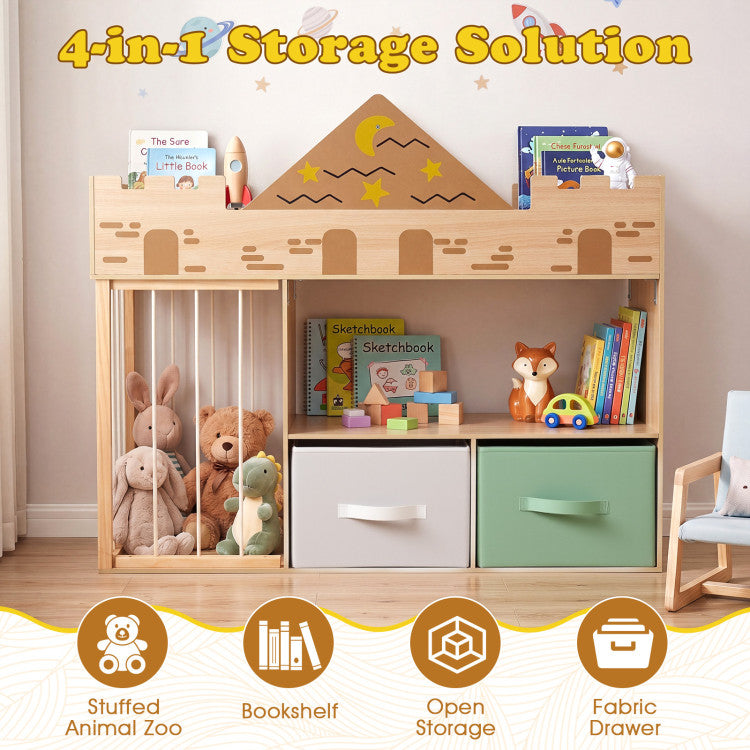 Natural Wood Toy Storage Organizer with Open Shelves
