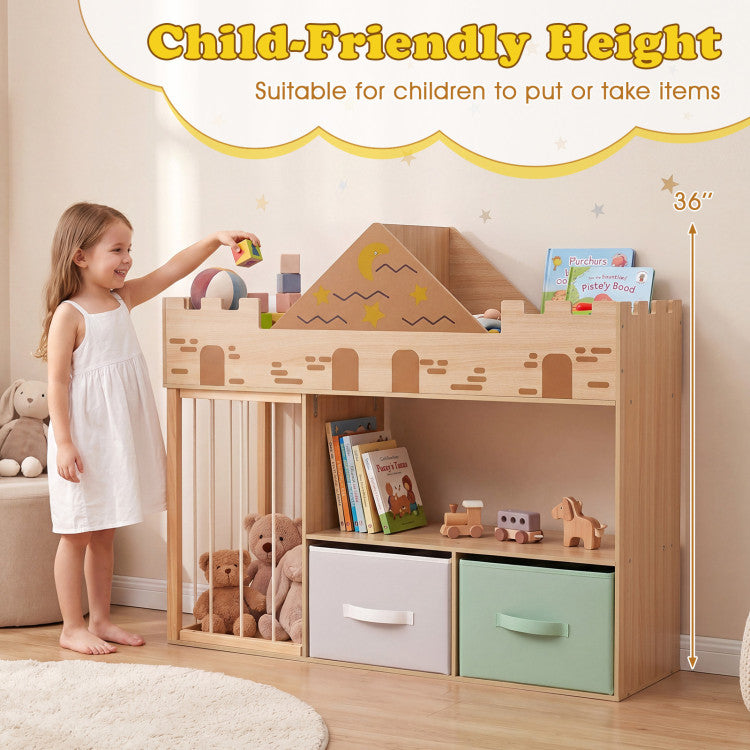 Natural Wood Toy Storage Organizer with Open Shelves