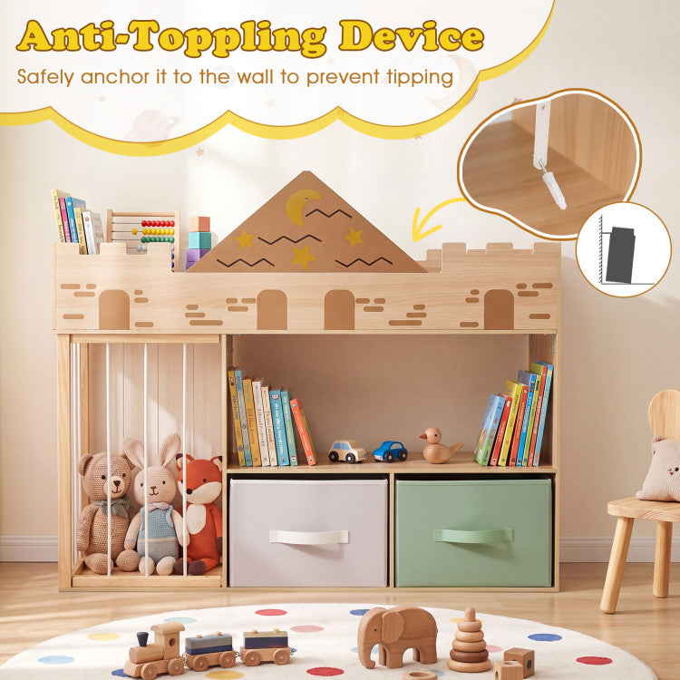 Natural Wood Toy Storage Organizer with Open Shelves
