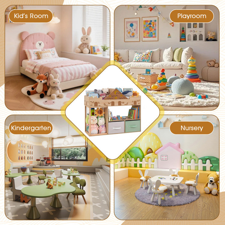 Natural Wood Toy Storage Organizer with Open Shelves