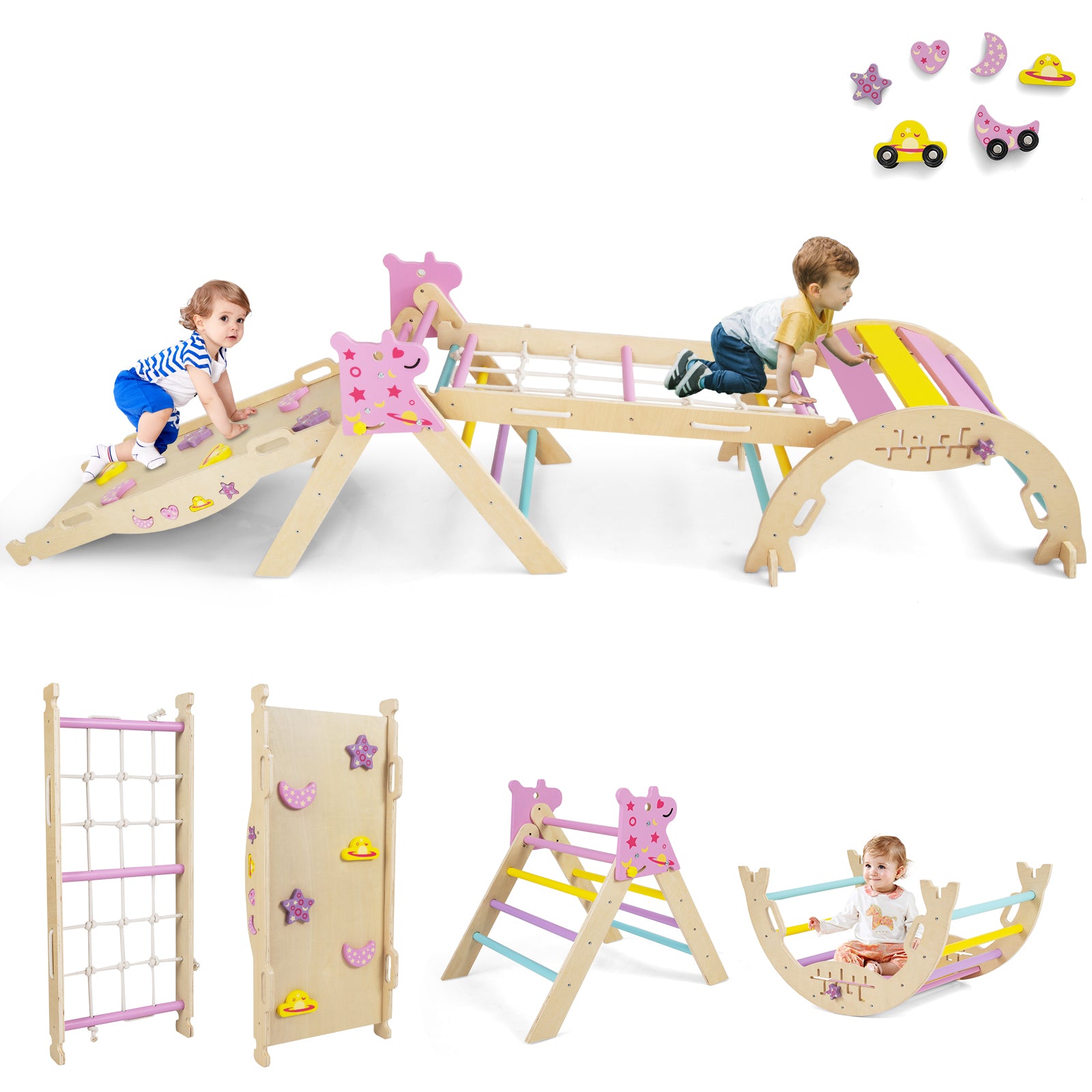 Unicorn Theme Foldable Wooden Climbing Set