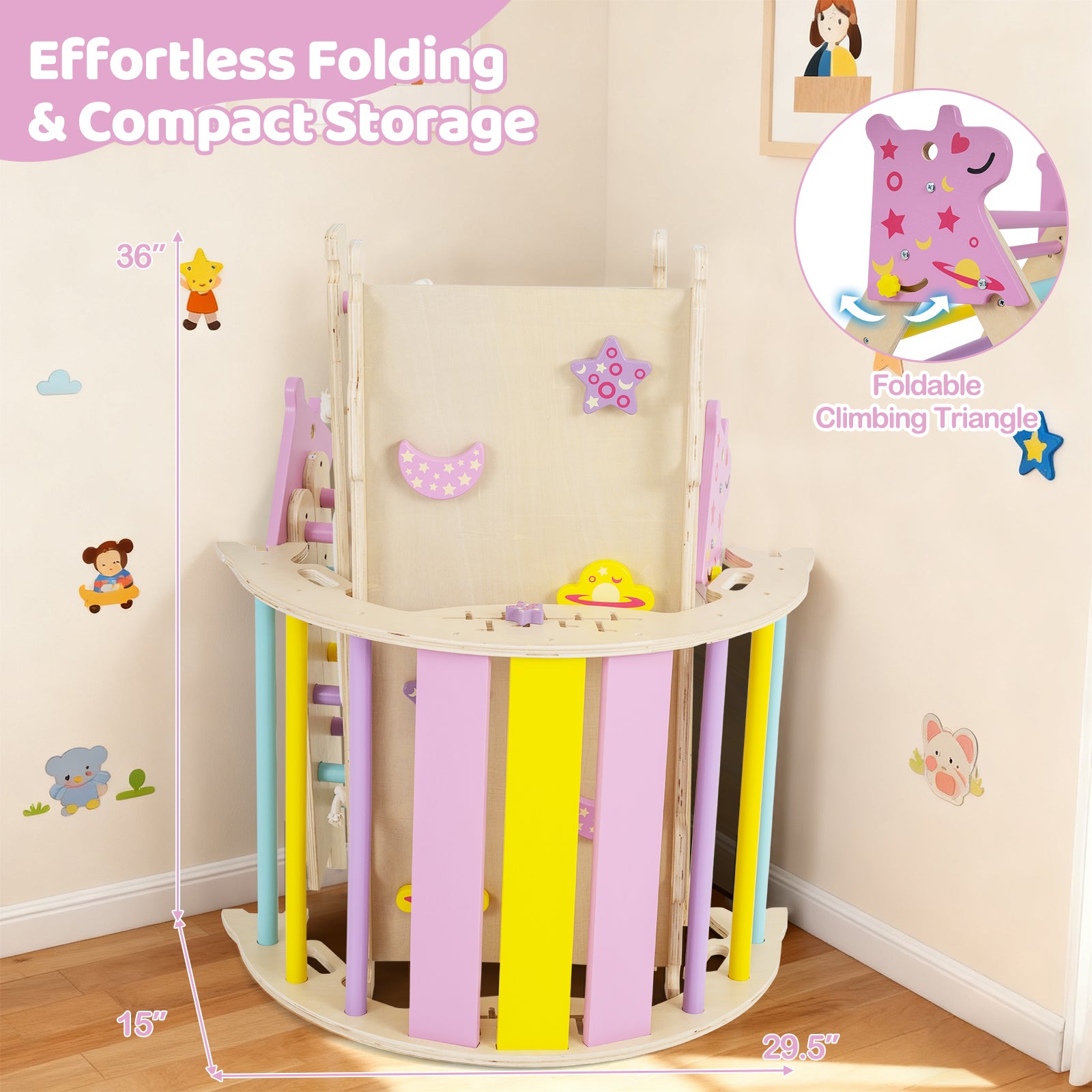 Unicorn Theme Foldable Wooden Climbing Set