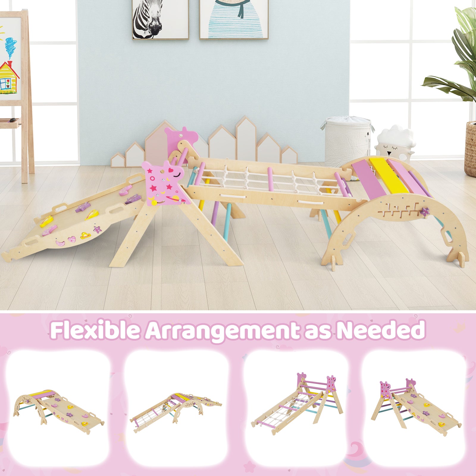 Unicorn Theme Foldable Wooden Climbing Set