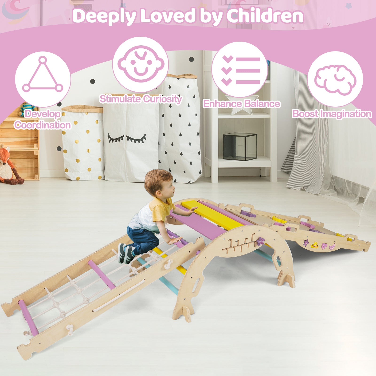 Unicorn Theme Foldable Wooden Climbing Set