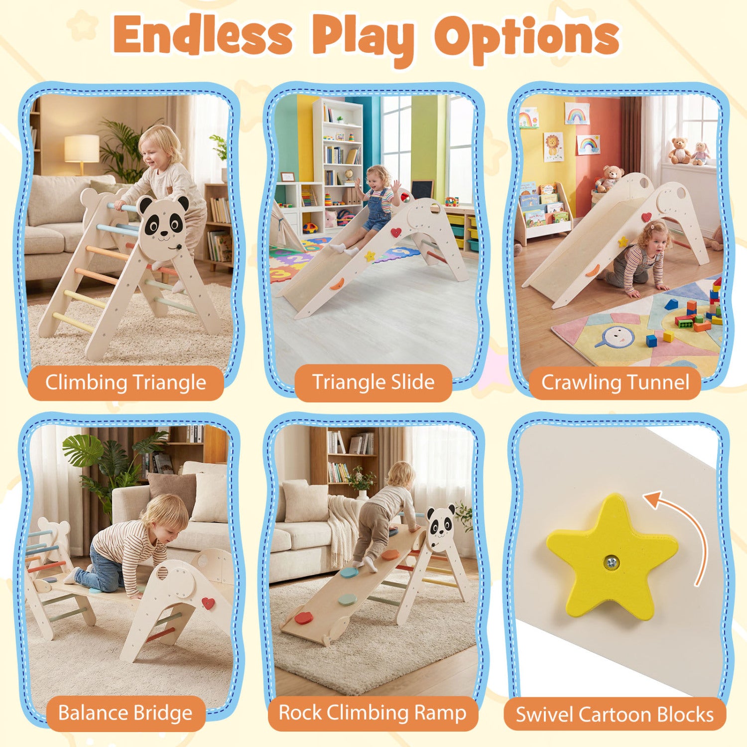Panda Themed Foldable Wooden Climbing Triangle Set