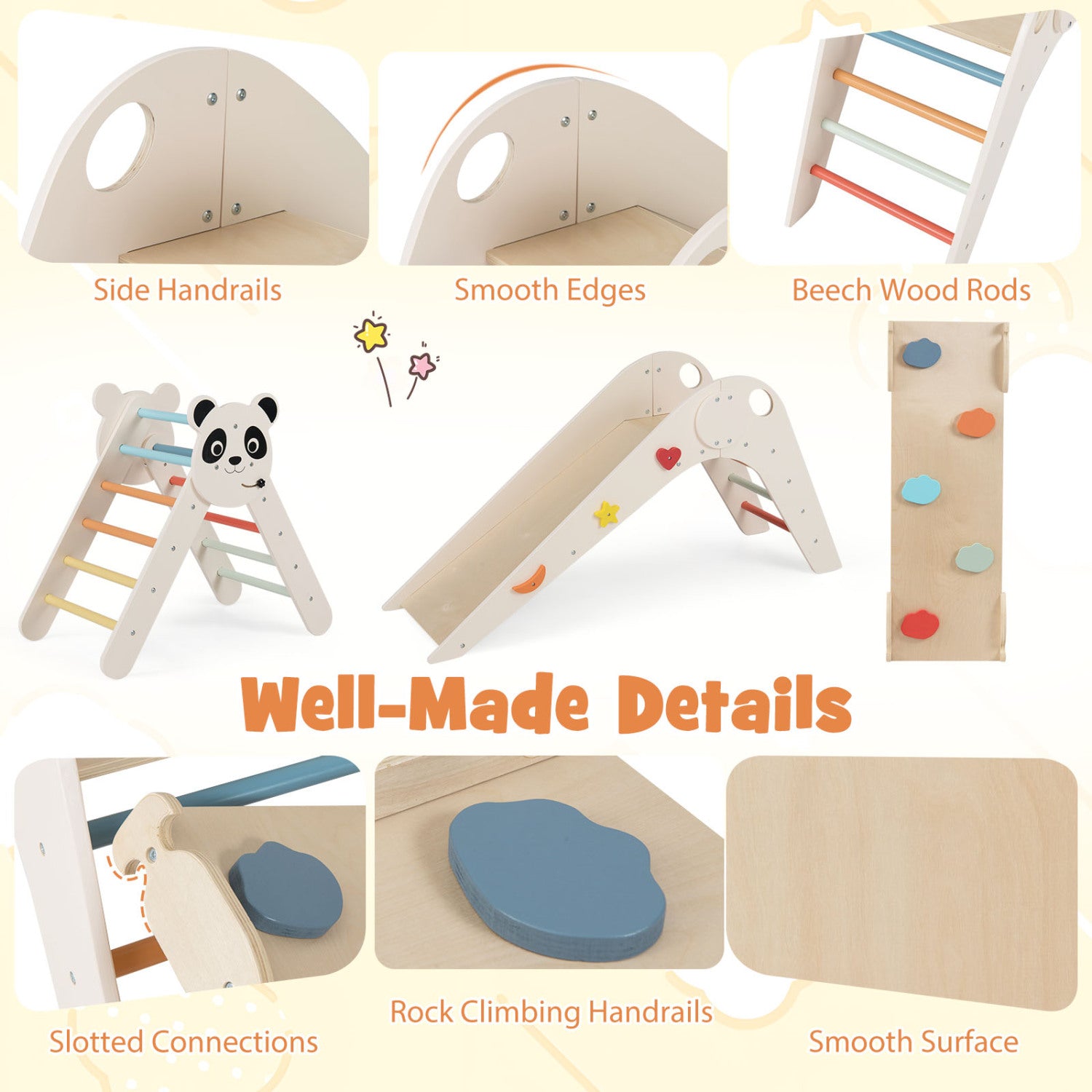 Panda Themed Foldable Wooden Climbing Triangle Set