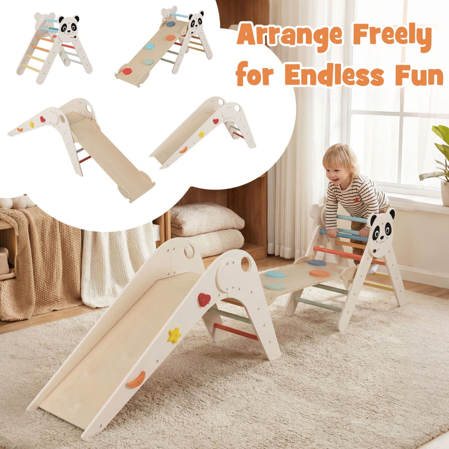 Panda Themed Foldable Wooden Climbing Triangle Set