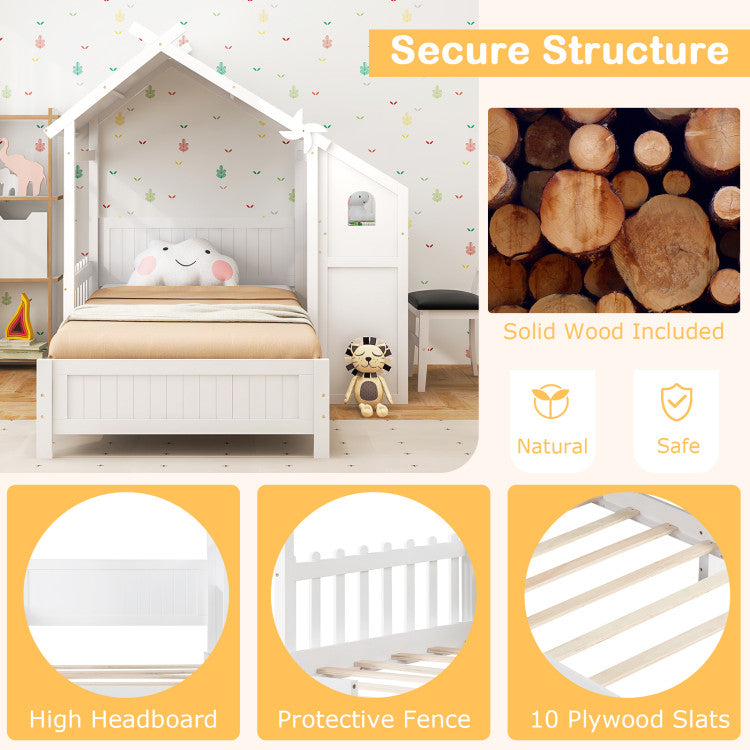 Twin House Bed with Drawers & Windmill Design