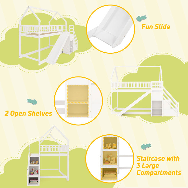 Twin Over Twin Bunk Bed with Slide & Staircase
