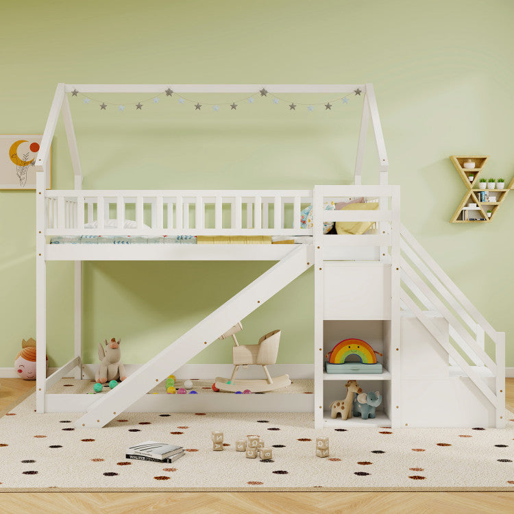 Twin Over Twin Bunk Bed with Slide & Staircase