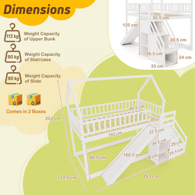 Twin Over Twin Bunk Bed with Slide & Staircase