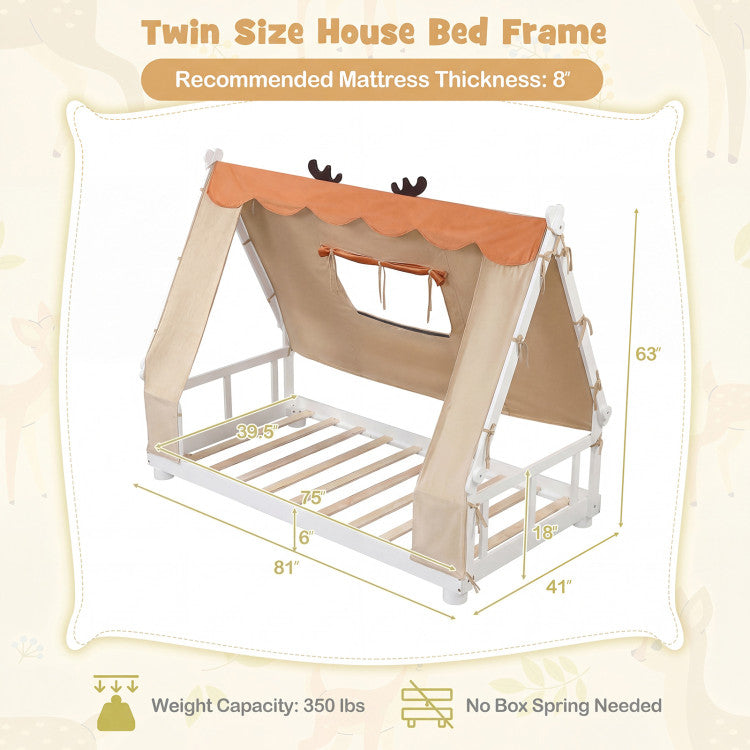 Twin Size House Bed with Tent Canopy