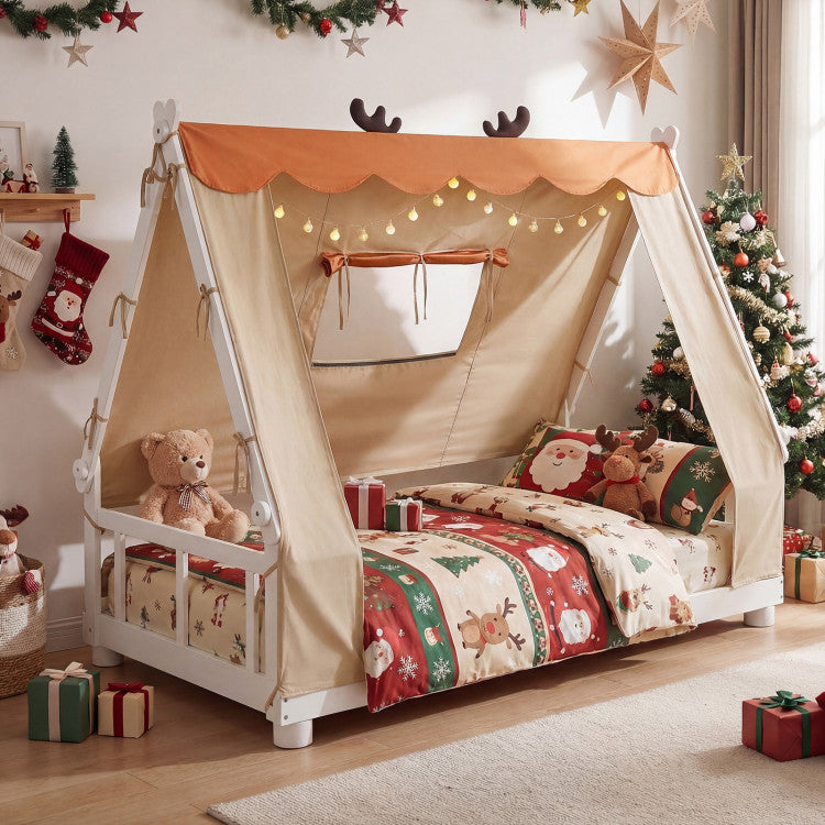 Twin Size House Bed with Tent Canopy