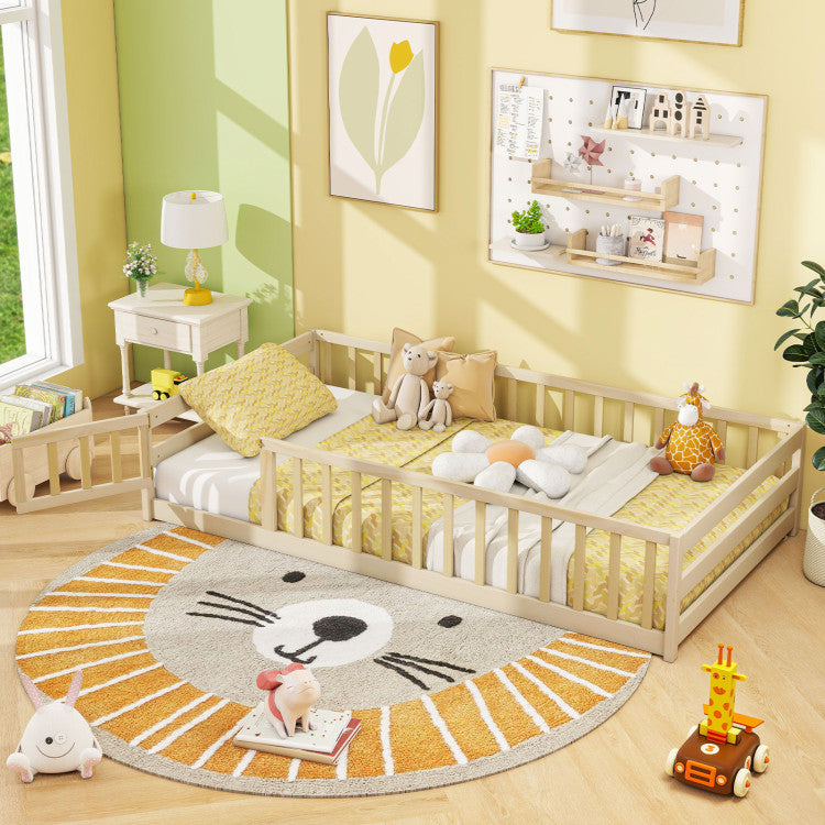 Montessori Floor Bed with Safety Fence & Door