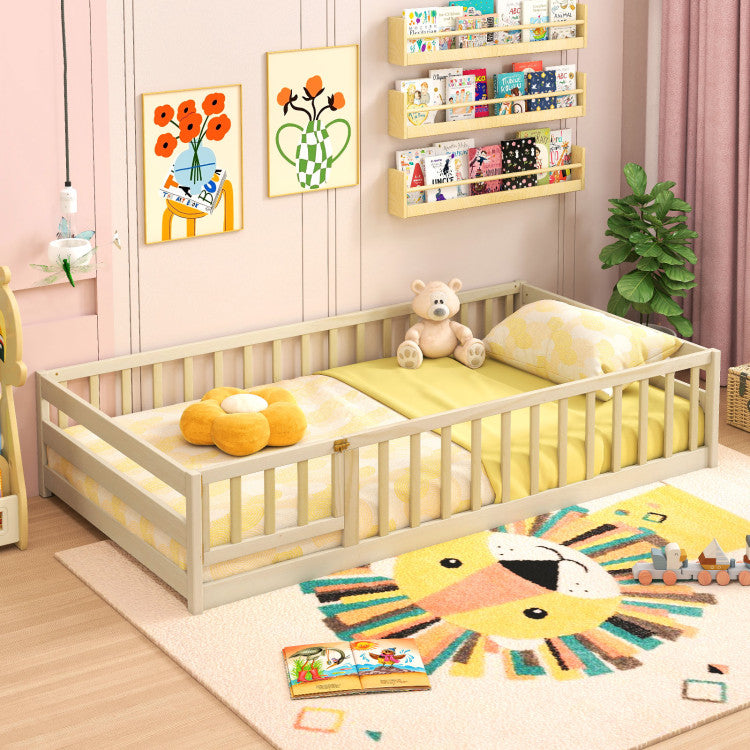 Montessori Floor Bed with Safety Fence & Door