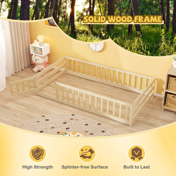 Montessori Floor Bed with Safety Fence & Door