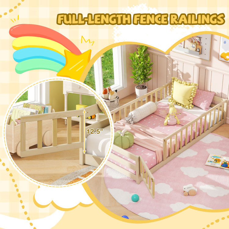 Montessori Floor Bed with Safety Fence & Door