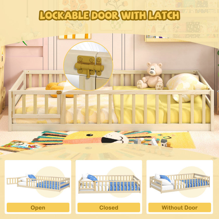 Montessori Floor Bed with Safety Fence & Door