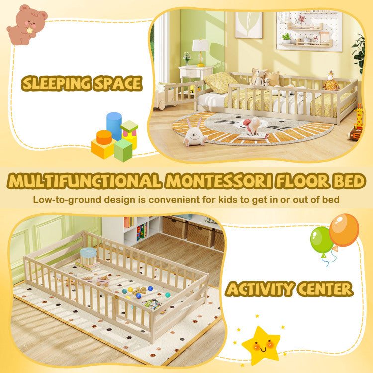 Montessori Floor Bed with Safety Fence & Door
