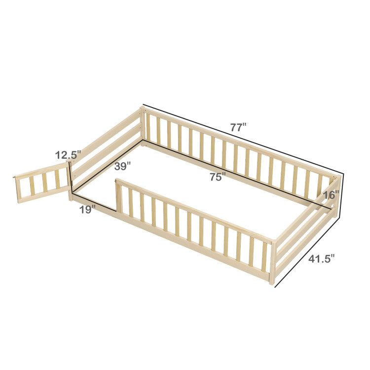 Montessori Floor Bed with Safety Fence & Door