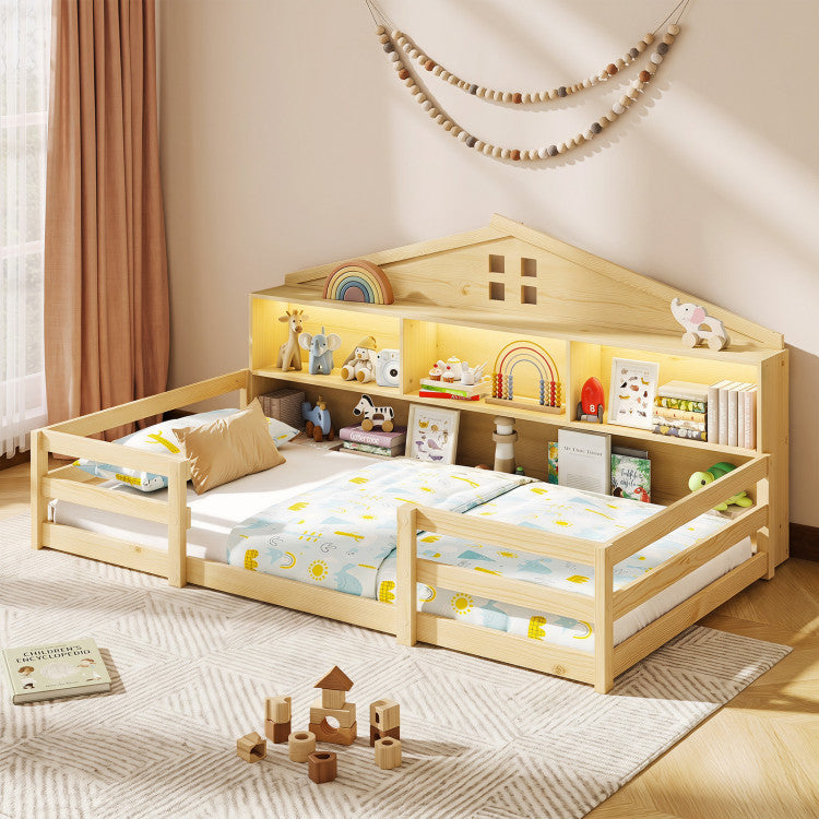 Montessori House Floor Bed with Storage & LED Lights