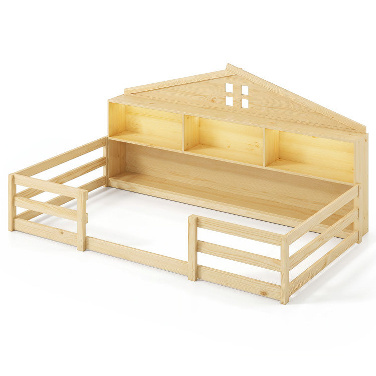 Montessori House Floor Bed with Storage & LED Lights