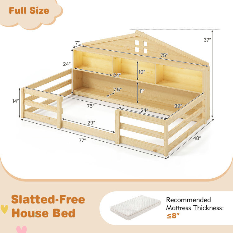 Montessori House Floor Bed with Storage & LED Lights