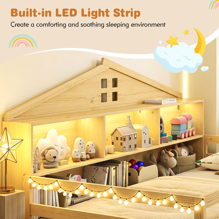 Montessori House Floor Bed with Storage & LED Lights