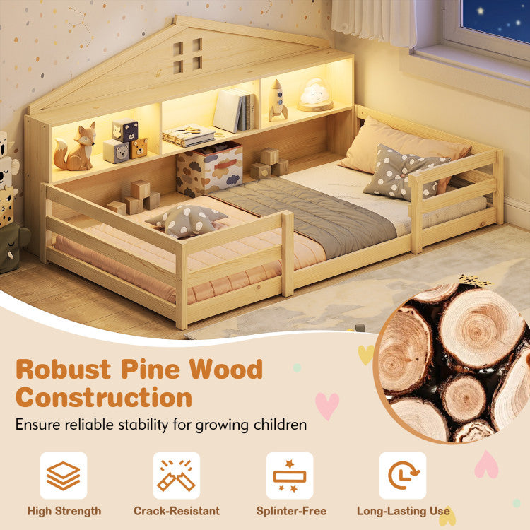 Montessori House Floor Bed with Storage & LED Lights