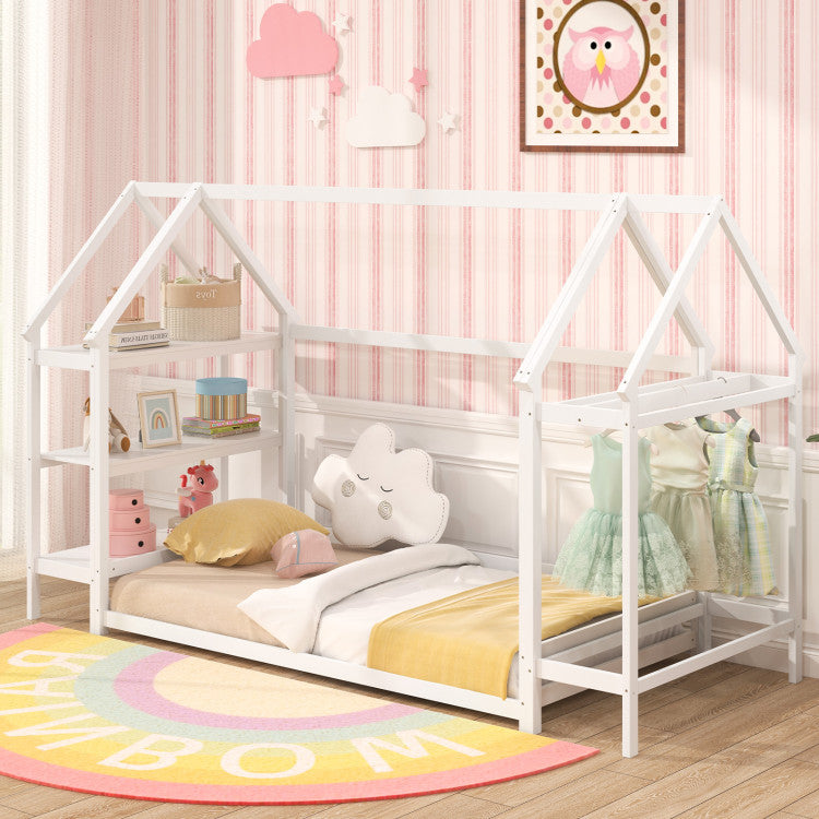 Montessori House Bed with Detachable Storage Shelves