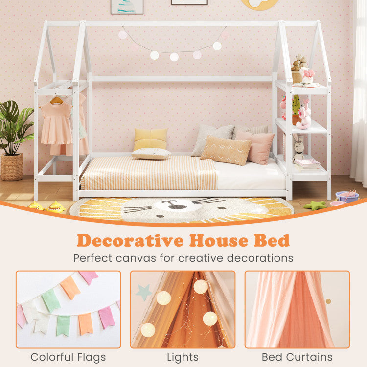 Montessori House Bed with Detachable Storage Shelves