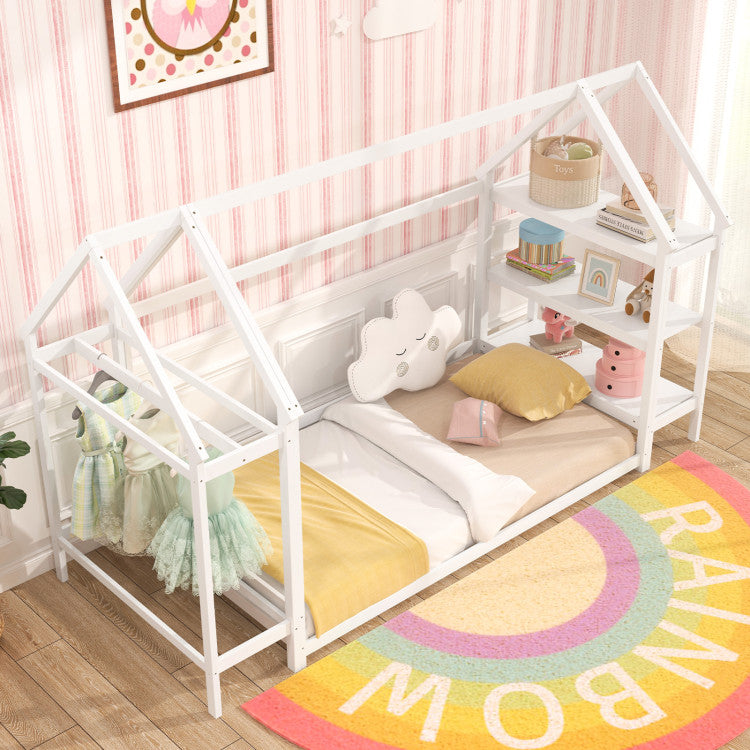 Montessori House Bed with Detachable Storage Shelves