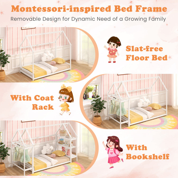 Montessori House Bed with Detachable Storage Shelves
